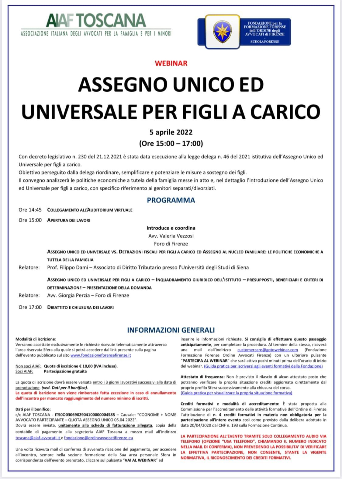 Aiaf Toscana presenta “ASSEGNO UNICO ED UNIVERSALE PER FIGLI A CARICO”