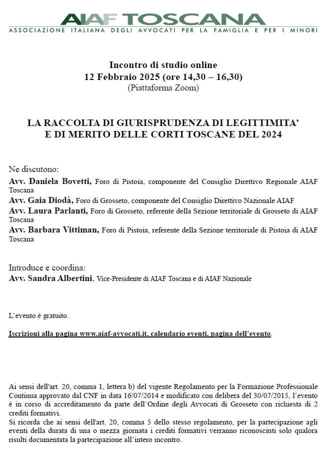 LA RACCOLTA DI GIURISPRUDENZA DI LEGITTIMITA’ E DI MERITO DELLE CORTI TOSCANE DEL 2024