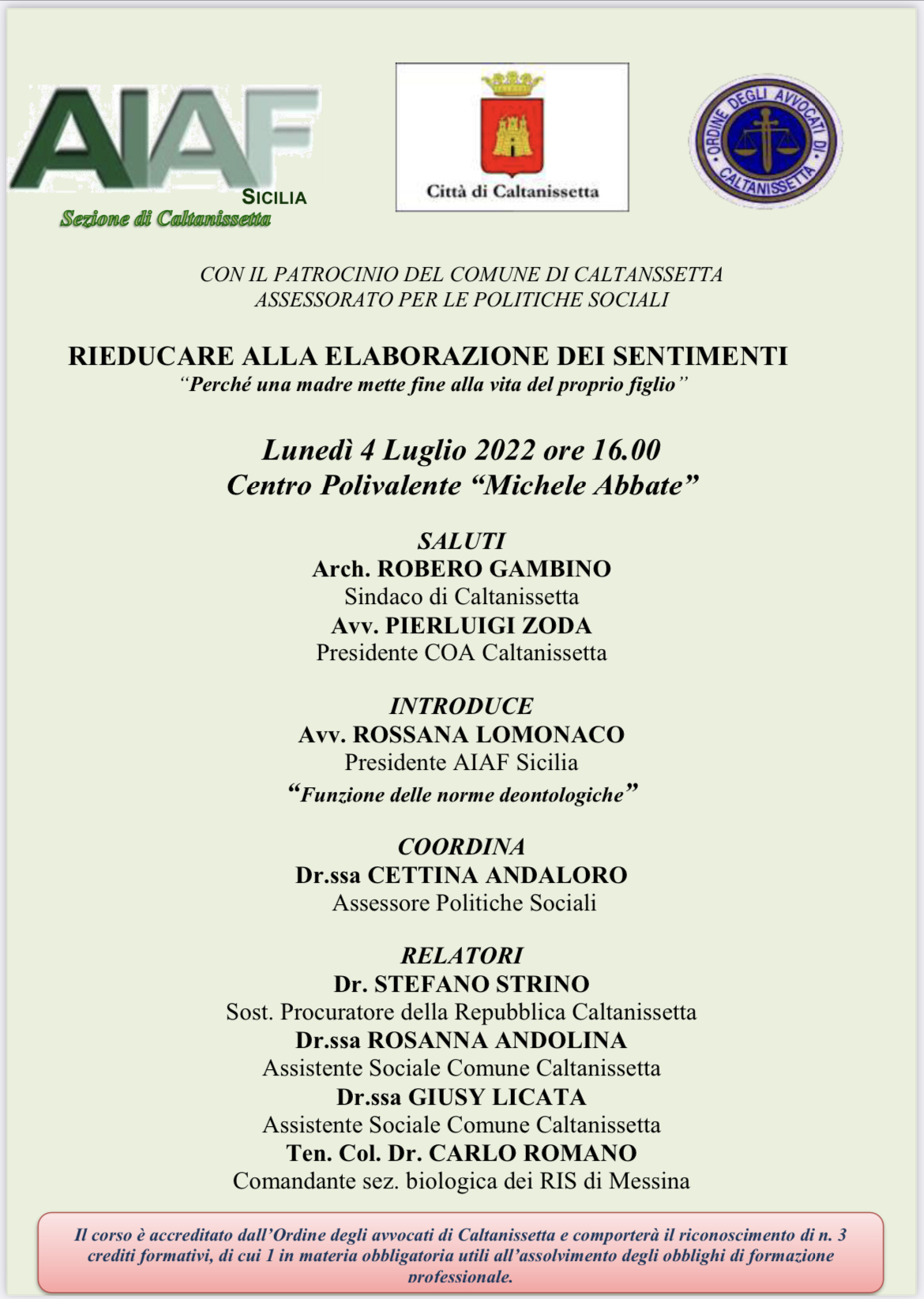RIEDUCARE ALLA ELABORAZIONE DEI SENTIMENTI “Perché una madre mette fine alla vita del proprio figlio”